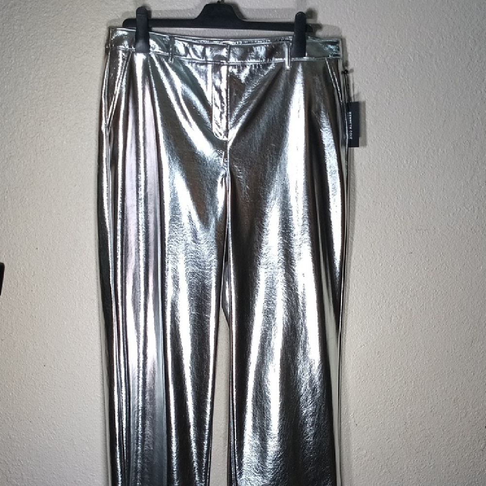 Kenneth Cole Silver Wide Leg Statement Pants